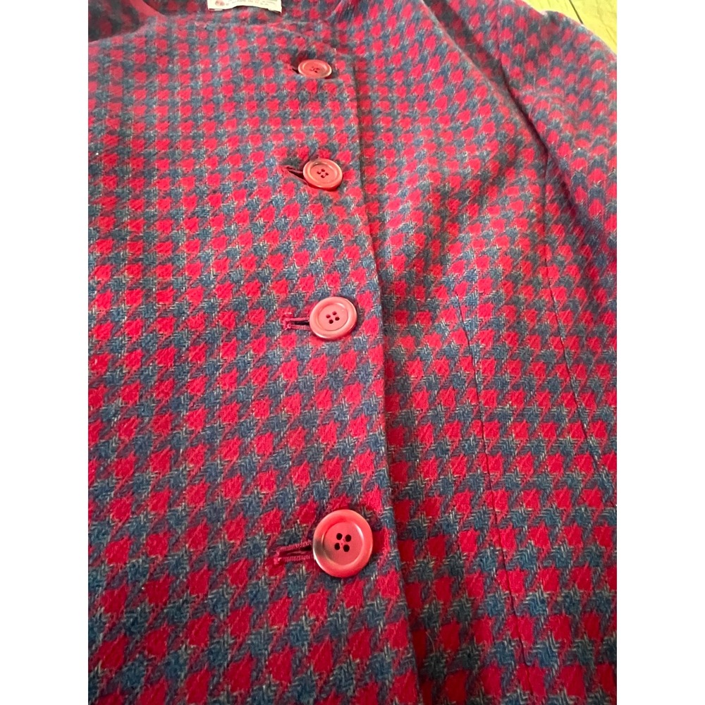 Vintage‎ Pendleton Women's red grey houndstooth virgin wool blazer jacket 80s 10 - Picture 4 of 8